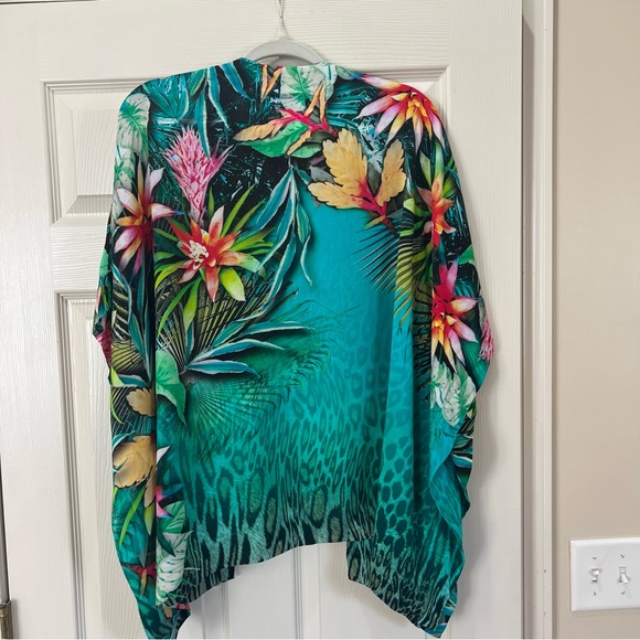 Chico’s Tropical Print Kimono Size Lg/XL Open Caftan Swim Coverup Beach R11 - Picture 2 of 8